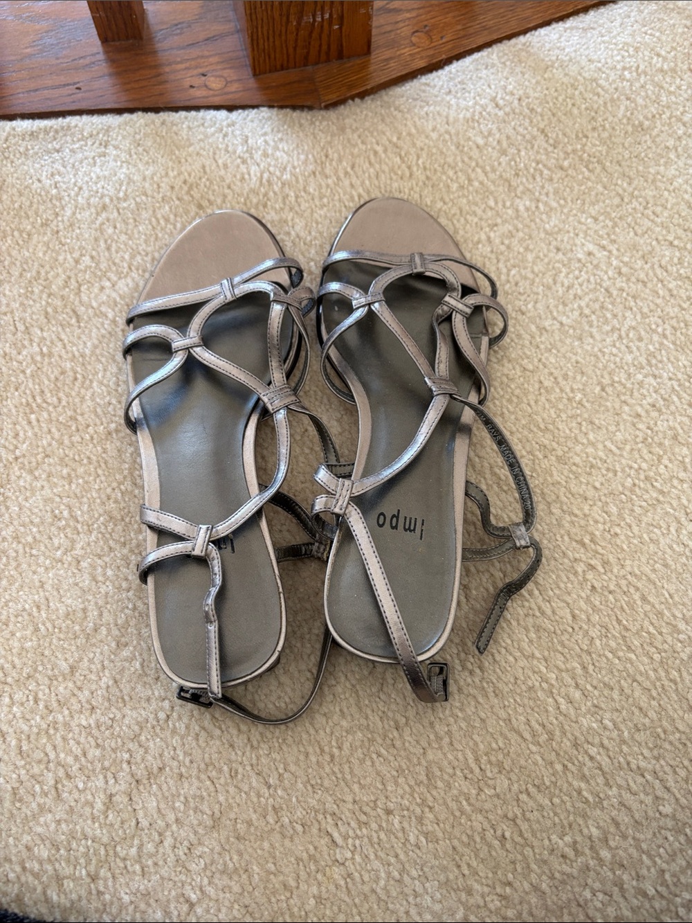 Impo Metallic Pewter Strappy Flat Sandals